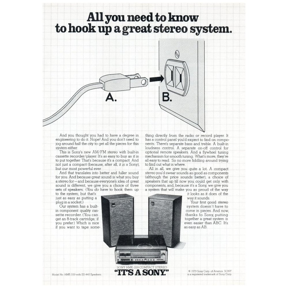 1979 Sony Compact Stereo HMC-339 Vintage Print Ad SS-440 Speakers Wall Art Photo